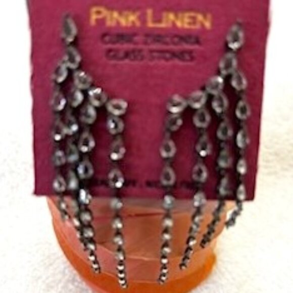 Pink Linen brand cubic zirconia and glass stones pierced earrings NWOT - Picture 1 of 6